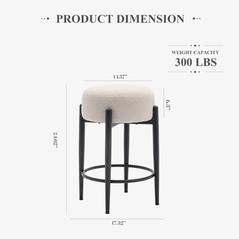 Modern Bar Stools Set for Counter Height, Round Soft Padded, Backless Seat, Metal Mid-Century, Sherpa, conjunto de 4, 24 polegadas