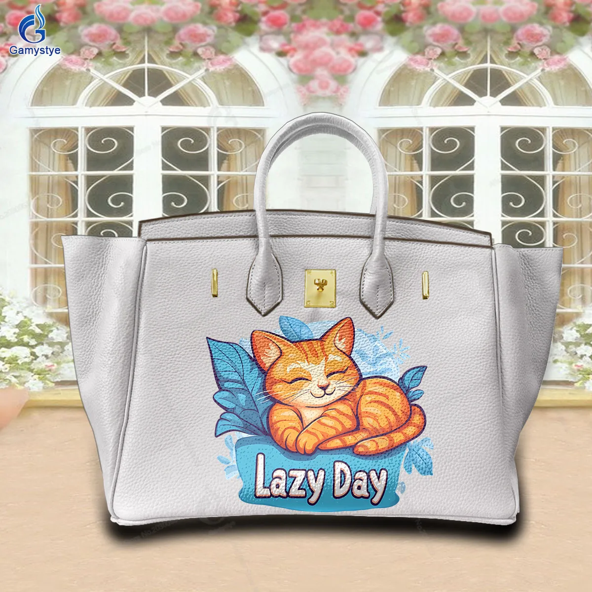 

Personalizar Bolso Art Printed Bags Cartoon Orange Cat Print Soft Cow Leather Ladies Hand Bag Female Carteras Para Mujer De Moda