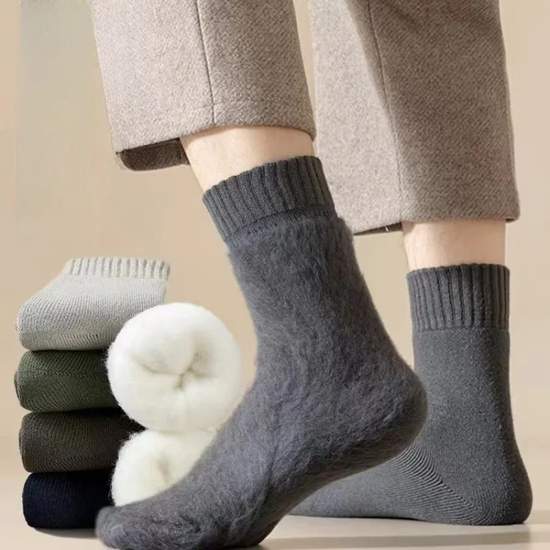 

6 пар мужских кашемировых шерстяных термоносков, осень-зима, утепленные длинные носки на флисовой подкладке, мужские теплые пушистые носки до середины икры, комплект 2025
