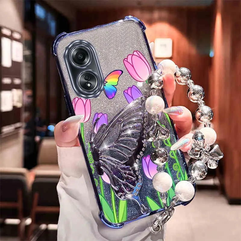 حزام بريق لطيف فراشة توليب حامل الحال بالنسبة ممن لهم A38 A36 A76 A58 A57 A74 A78 A5 A7 A79 A95 A60 A18 A53 A17 A16 4G 5G الظهر