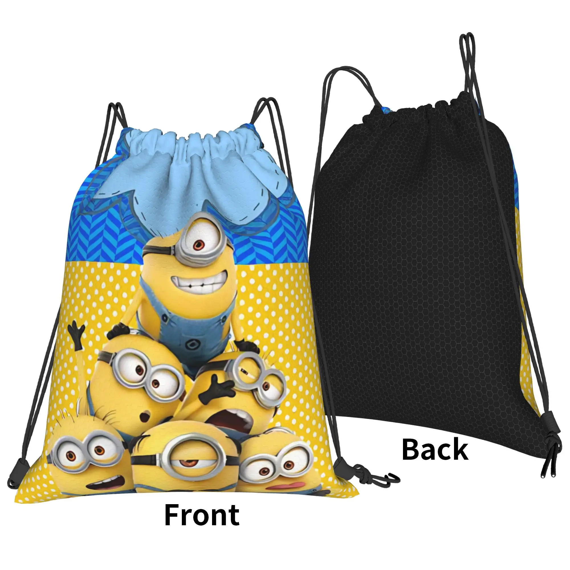 Cute Anime M-Minions-s Drawstring Backpack Gym Sports Sackpack Water Resistant  String Bag for Yoga