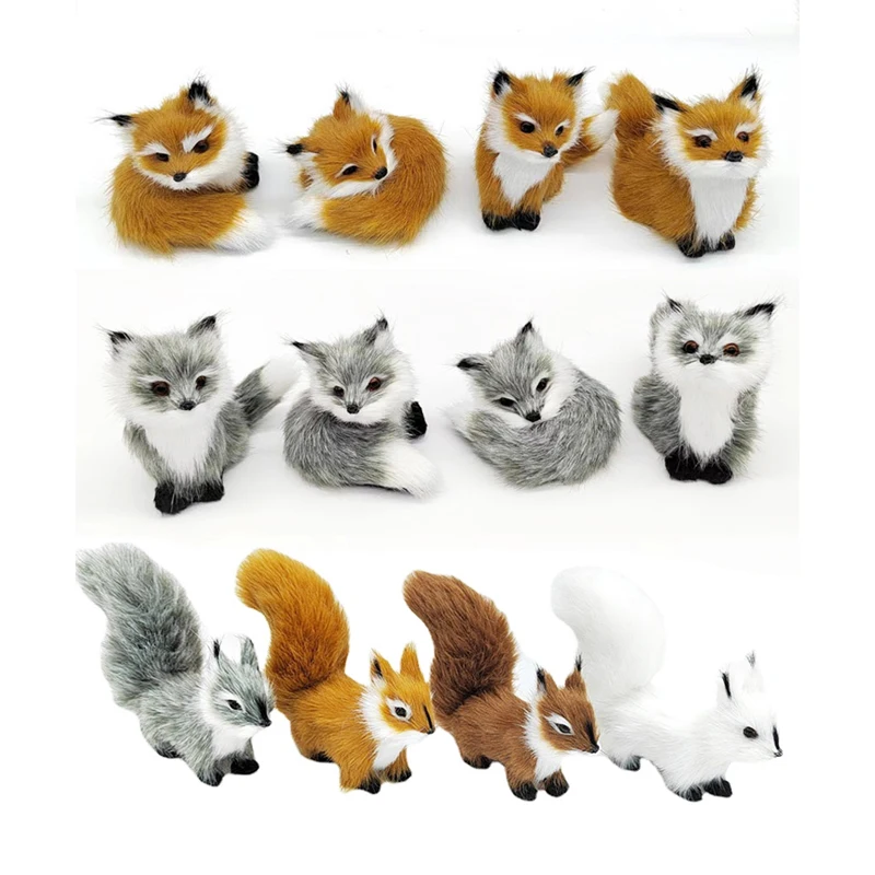 Simulation Animal Model Realistic Furry Squirrel Fox Deer Gifts For Kids Christmas Birthday Decoration Plush Home Craft Ornament