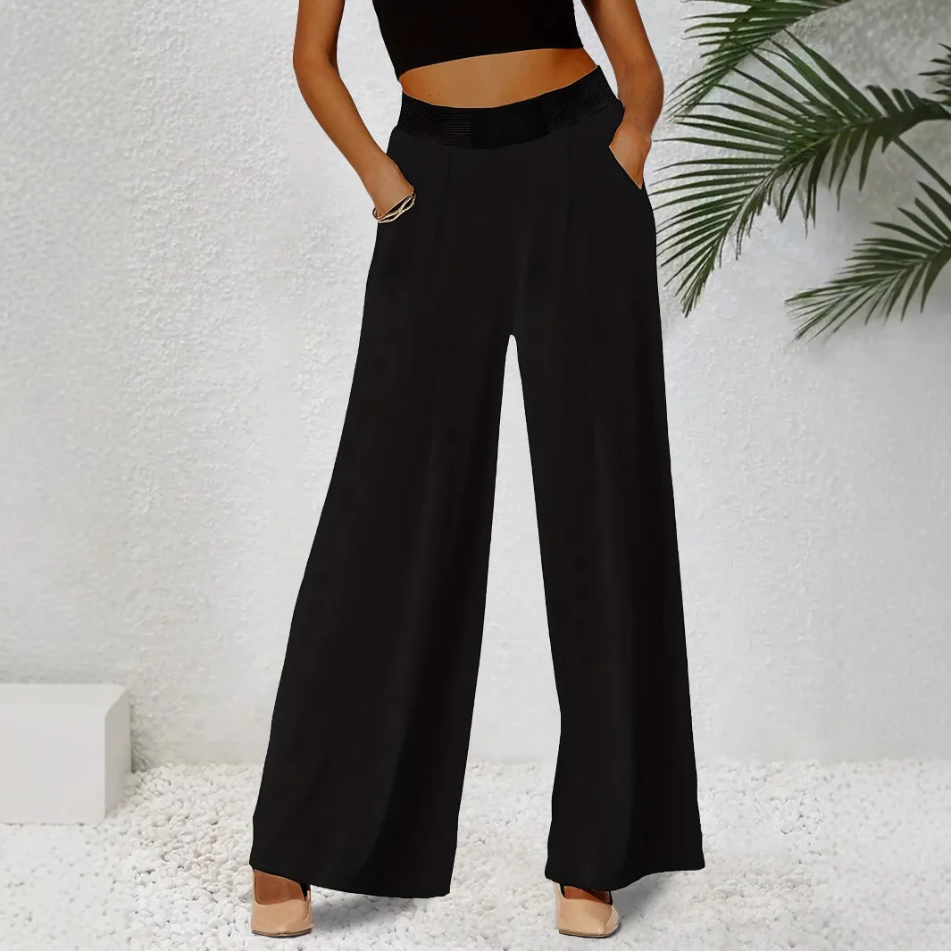 

TM-006 Женские брюки больших размеров, черные, с эластичной резинкой на талии, с широкими штанинами, повседневные, свободные, в европейском и американском стиле