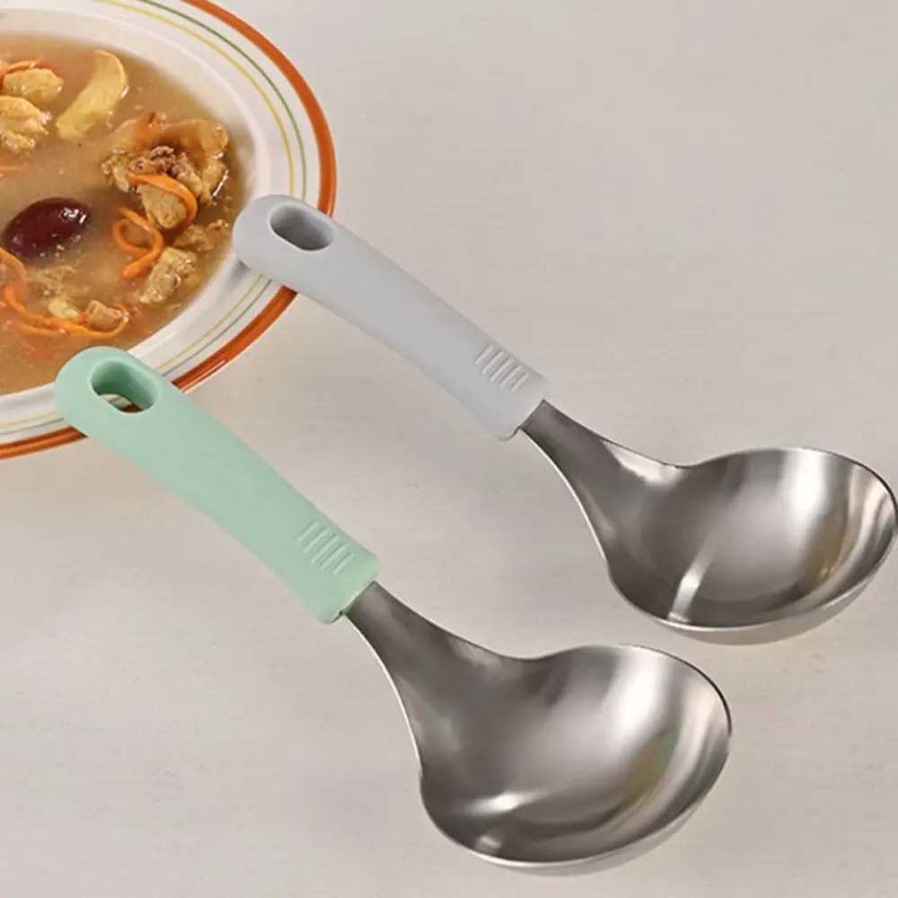 

With Spoon Rack Korean Soup Spoon Set Heat-resistant Anti-scalding Tablespoon Silicone Handle Soup Ladle Dinning Table
