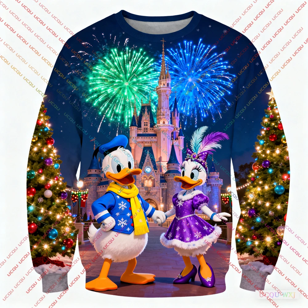 Christmas Disney Mickey Friends Women's Pure Sweatshirt Hooded Sweatshirt Fashion Casual Pants Unique Print Plus Size Streetwear