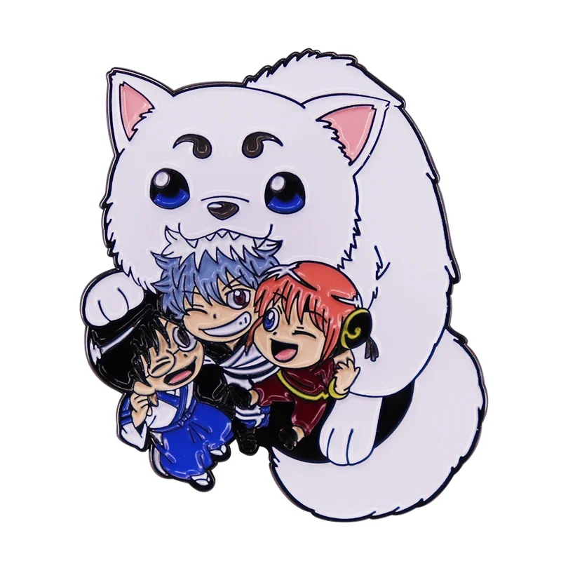 Broche Gintama, Pin esmaltado, personaje de Anime divertido, Sadaharu Kagura Sakata Gintoki Shimura Shinpachi, insignia, regalo de joyería