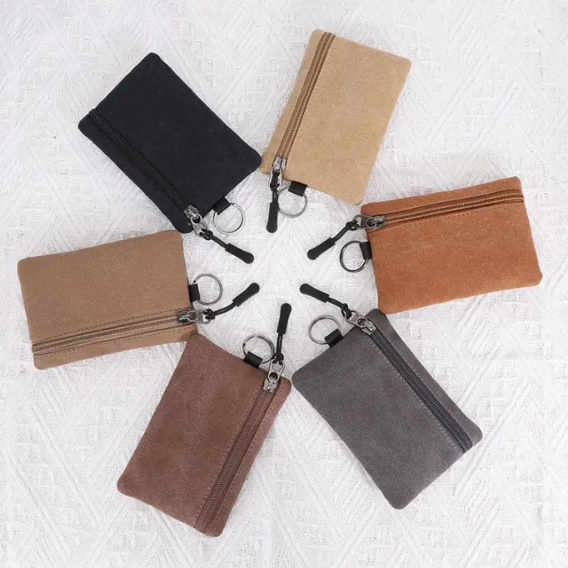 Canvas Mini Coin Wallet Bag Solid Color Zipper Key Bag Money Pocket Purse Small Card Holder Purses
