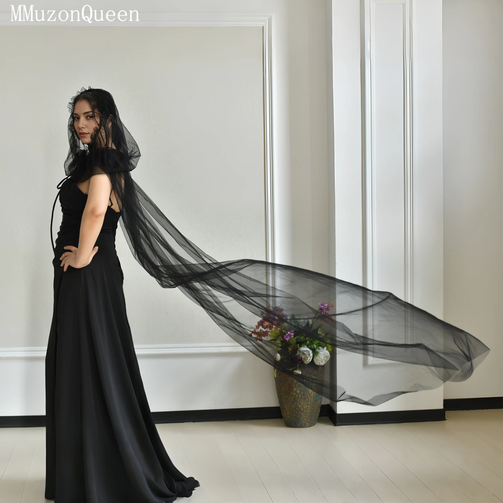 

TOPQUEEN черная тюлевая свадебная шаль, часовня, свадебная женская толстовка с галстуком, накидка на Хэллоуин, настраиваемый плащ для оперного выступления MG75