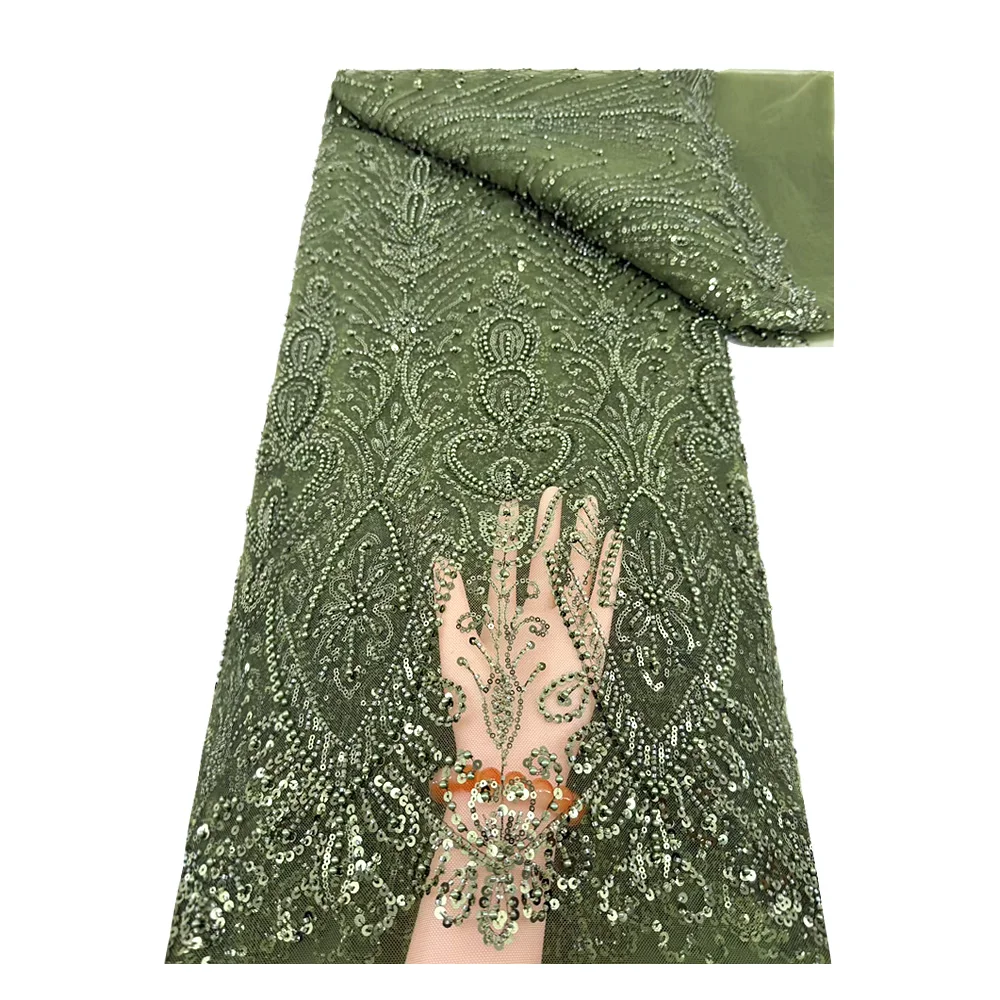 

Роскошная французская тюлевая сетчатая кружевная ткань с блестками и бисером, африканское нигерийское кружево, вышитая ткань, свадебное платье, вечернее платье