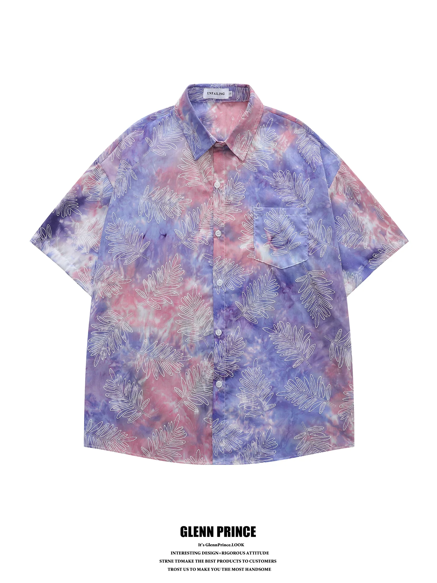 

GPstudio Men's Gradient Dyed Short Sleeve Shirt with Plant Floral Print Loose Fit Cotton Casual Summer Fashion High Street