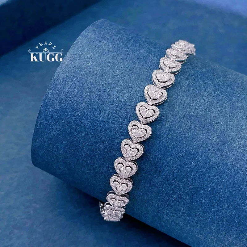KUGG 100% 18K White Gold Bracelet Luxury Romantic Style Real Natural Diamond Bracelet for Women High Party Jewelry