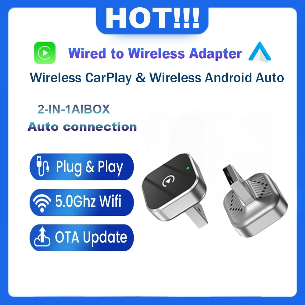 Nuovo Adattatore Wireless CarPlay AI Mini Android per Auto, Connessione Automatica Compatibile con il 99% dei Modelli di Veicoli