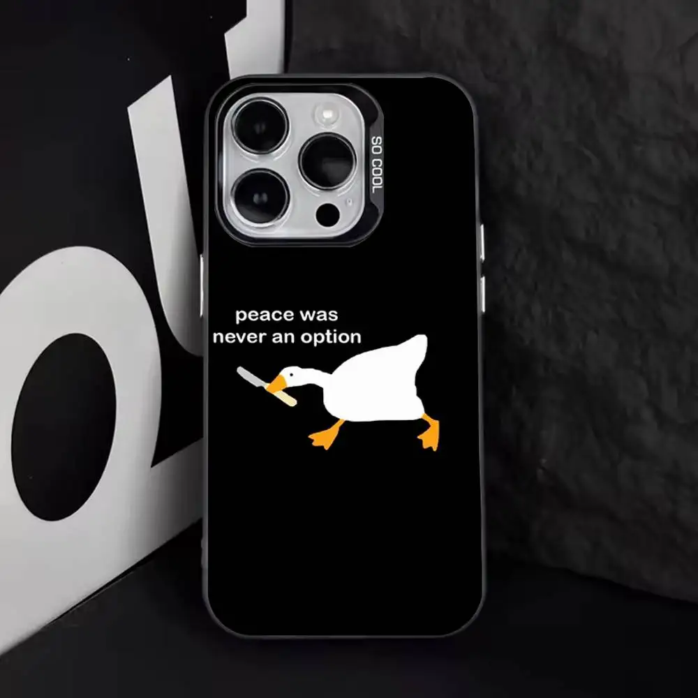 حافظة هاتف مضحكة D-DucK Goose meme لهاتف iPhone 16,15,14,13,12,11,8,7,Pro,Max,Plus,Mini,XS,SE مضادة للسقوط باللون الأسود غير اللامع