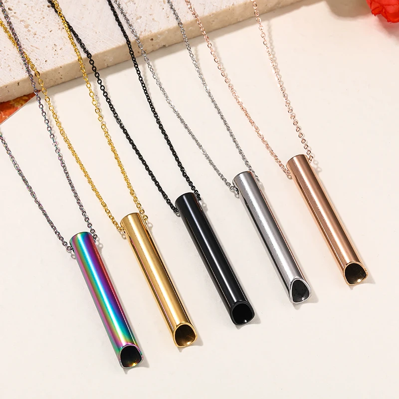 Stainless Steel Men Women Personalized Column Pendant Necklace Reduce Stress Meditation Hip Hop Relieve Anxiety Stress Couple
