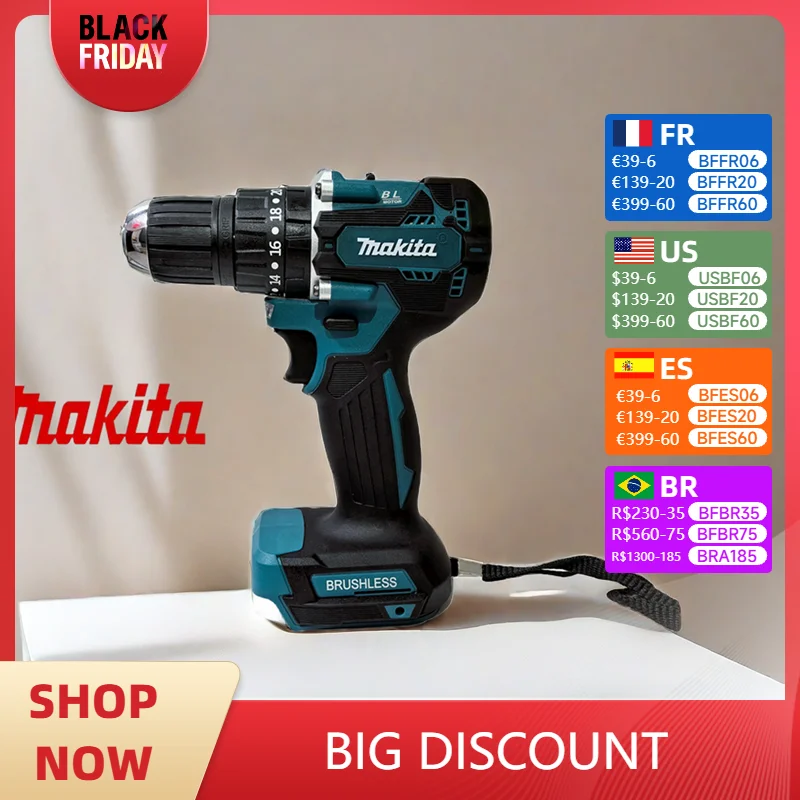 Makita DHP487 Cordless Hammer Driver Drill 18V LXT Brushless Motor Impact Electric Screwdriver Variable Speed Power Tools