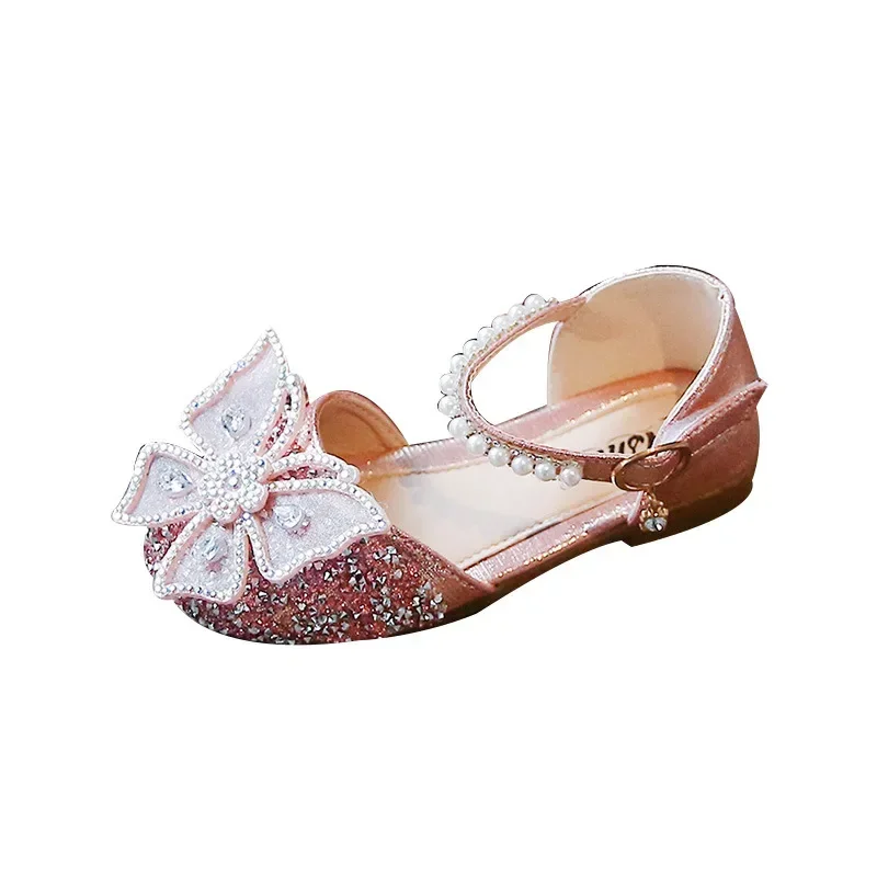 Sandalias para niños con diamantes de imitación brillantes, zapatos de princesa elegantes, mariposa, fiesta, boda, verano, 2024