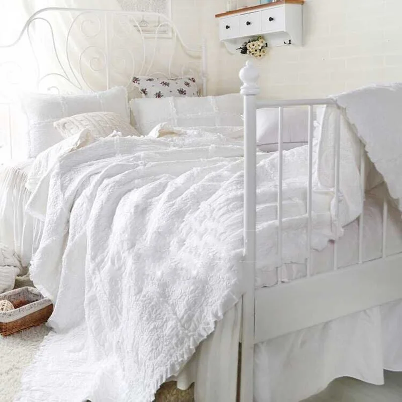 Hand-embroidered Cotton 1pc Quilt 2pcs Pillowcase Bedspread on the Bed, Applique Duvet, Quilted Blanket Coverlet Bed Cover,
