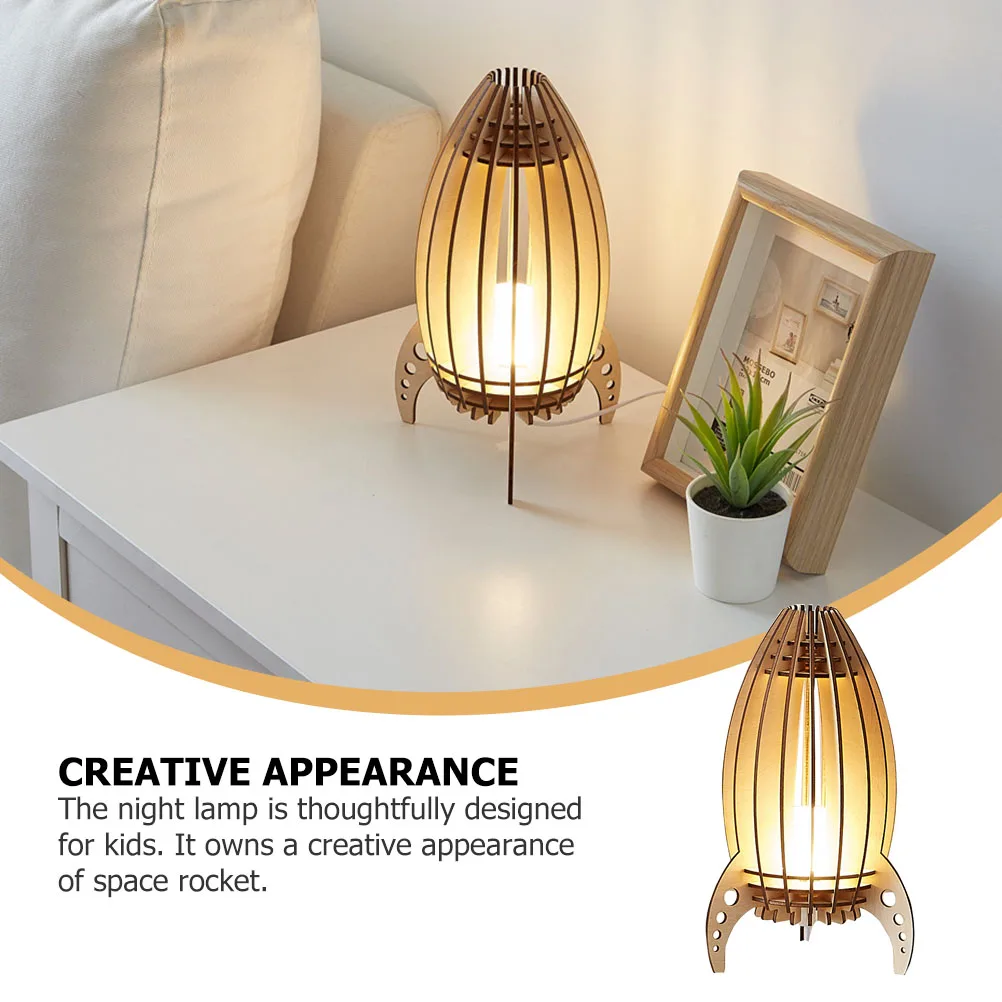 

Space Rocket Wooden LED Children Light Kids Bedroom Light Wooden Carved Lamp Gift Multifunctional Decorative Lantern