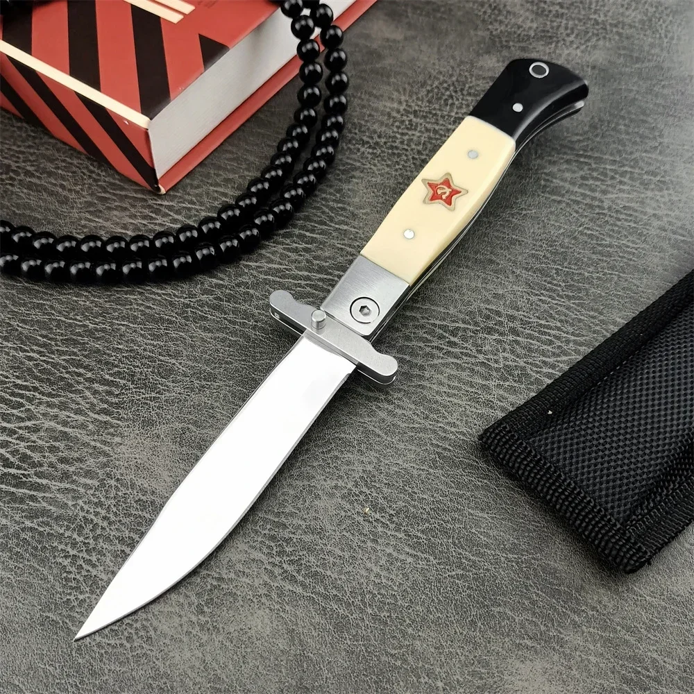 Russian Finka NKVD 440C Blade ABS Handle Hunting Knife EDC Camping Survival Military Tactical Folding Knife with Nylon Sheath