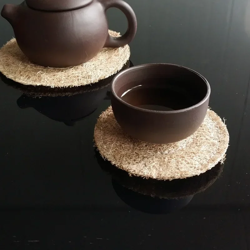 Absorbent Loofah Coaster, Kung Fu Tea Mat, Natural Coaster, Durable Teapot Mat, Eco-Friendly Teaware, Gaiwan Accessories