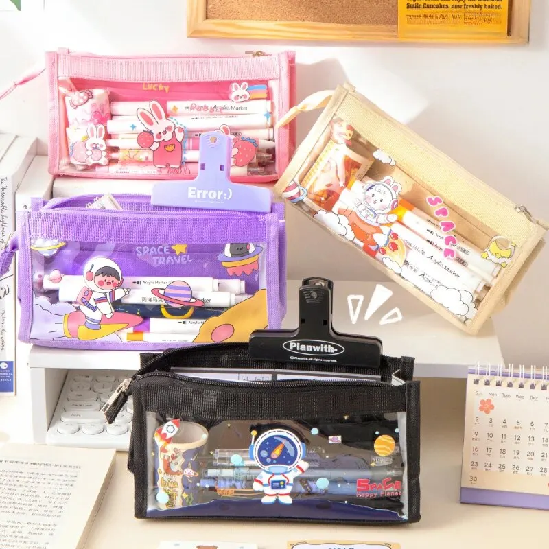 Simpatico cartone animato astuccio trasparente a 6 strati astuccio multifunzionale per cancelleria materiale scolastico borsa per cancelleria Kawaii