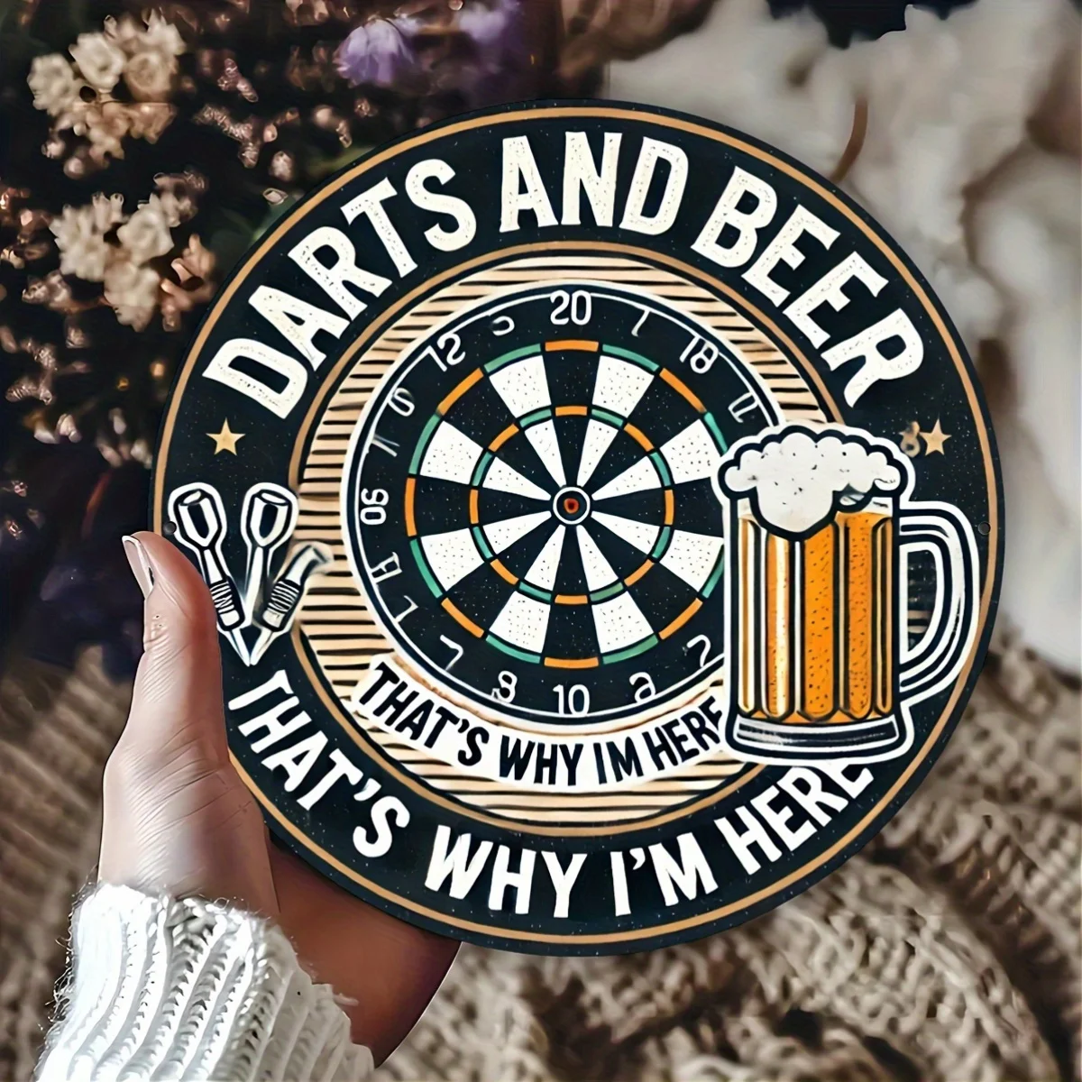 1pc Vintage-Style Round Dart Board Metal Wall Art, 8x8 inches Aluminum Sign for Bar, Home, Kitchen & Office Decor - Easy Hang, D