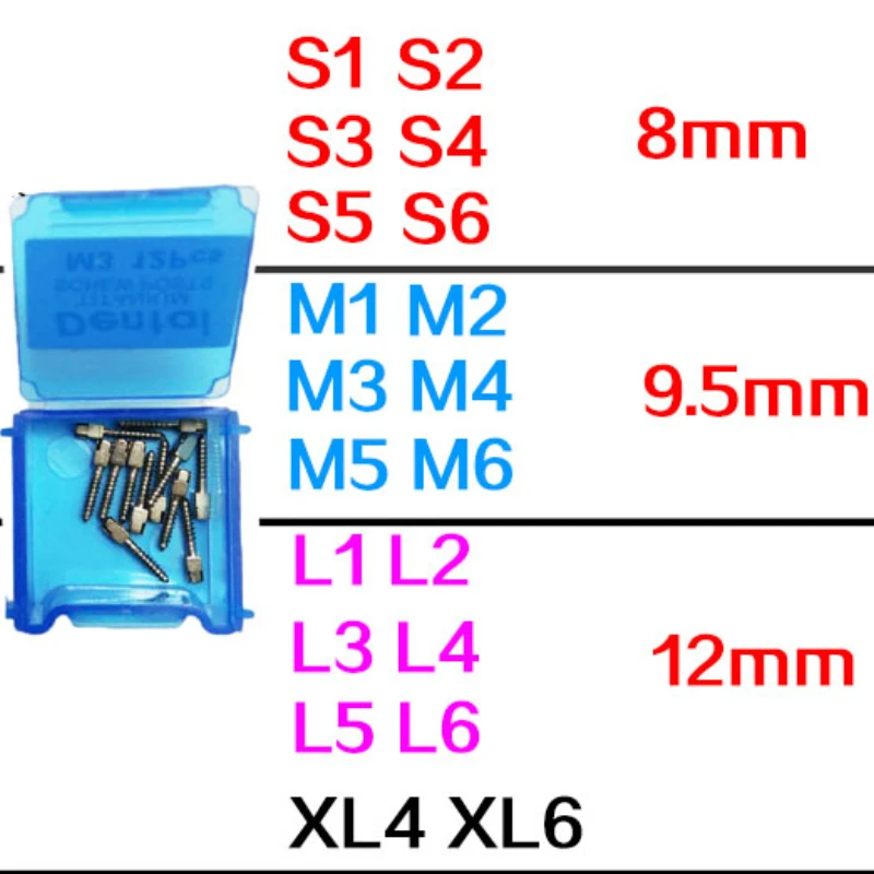 12pcs/box Dental Titanium Plated Screw Post S1 S2 S3 L1 L2 Dental Screw Posts M1 M2 M3 Dentist Supplies Dental Materials