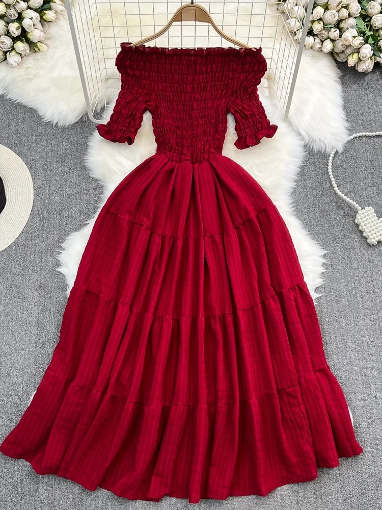 Summer Gentle Wind Fairy A-Line One-oulder Bridesmaid Dr Beach Vaion Maxi Skirt High Waist ort Sve Pure Color