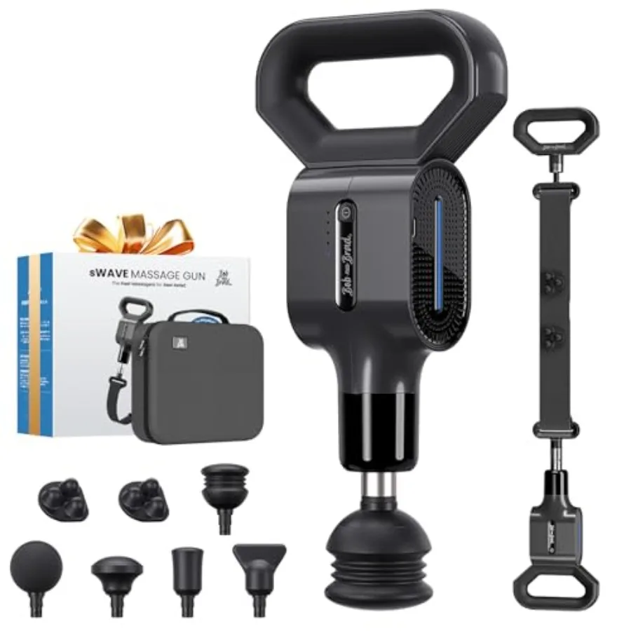 Massage Gun with Massage Strap for Hard to Reach Areas Dual-Mode Percussion Compression Massager in Black Lightweight Ergonomic