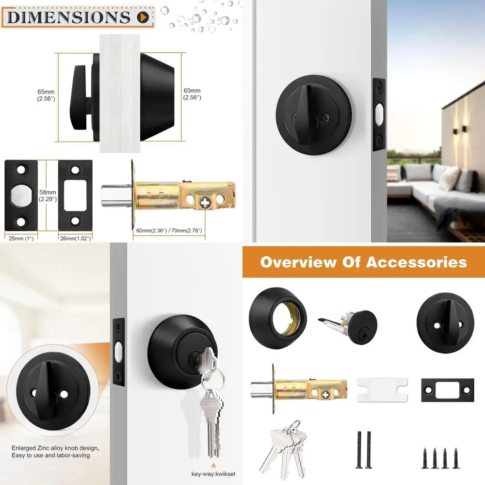 

Комплект из 4 черных одноцилиндровых замков-защелок с одинаковым ключом для наружных и внутренних дверей