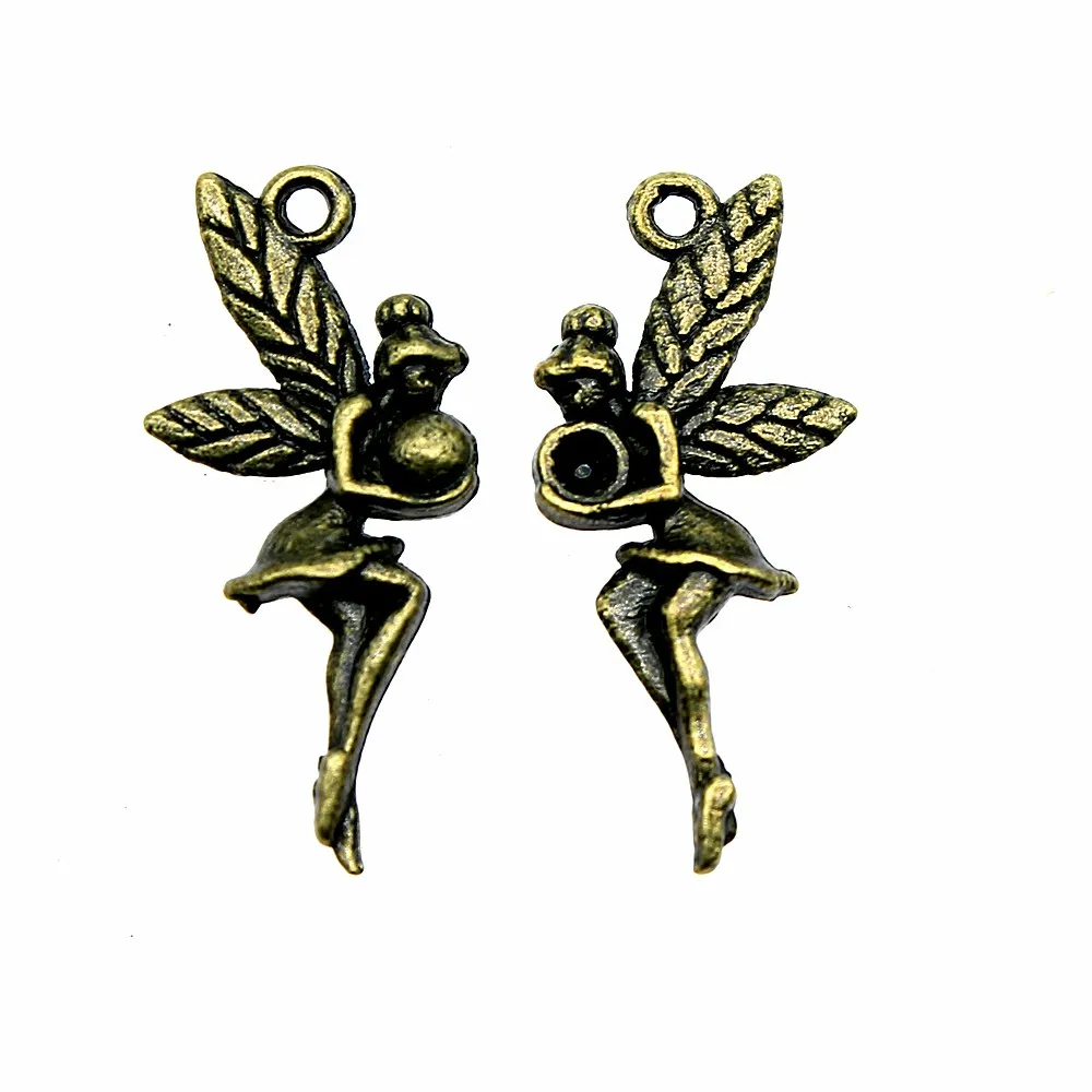 WYSIWYG 10pcs 26x11mm Vintage Fairy Angel Pendants Charm For Jewelry Making 2 Colors Angel Elf Charm Pendants