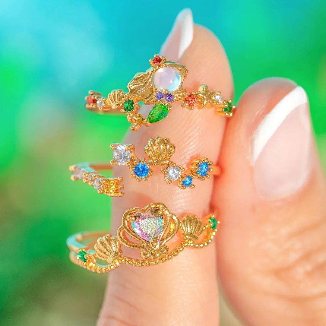 18K Gold Plated Colorful New Fairy Tales Princess Cubic Zircon Ring for Women Girls Opening Design High Quality Jewelry