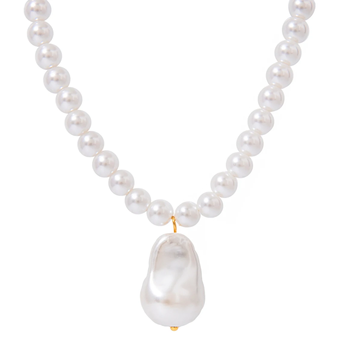 Glass Pearl And Acrylic Pearl Necklace 18K Gold Plated Statement Women Stainless Steel Minimalist Rust Proof Jewelry