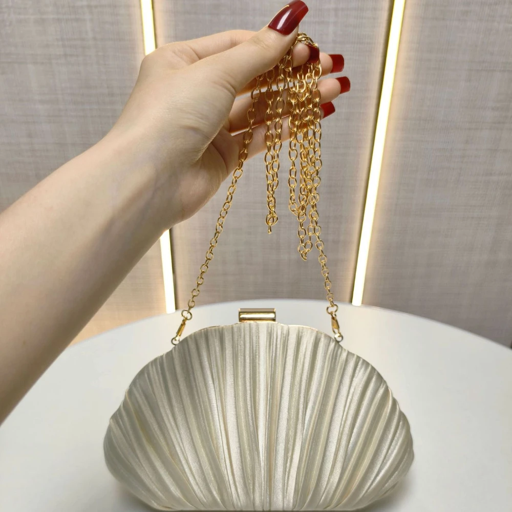 Fashion Premium Texture Pleated Evening Bag Women's Elegant Temperament Clutch Bag Stylish Versatile Chain Cross-body Bag