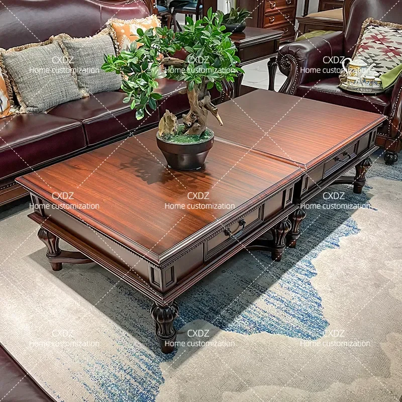 American Solid Wood Large Coffee Table Black Walnut Neoclassical Simple 1.8m Generous Villa Living Room Combination Furniture