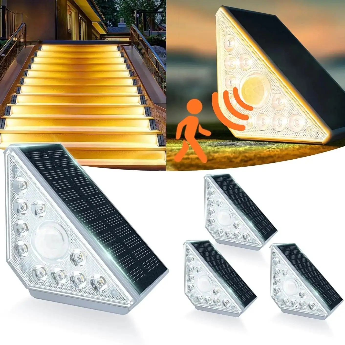 Motion Sensor Solar LED Step Lamp Stair Light Outdoor Waterproof Light With Lens Design Decor Lighting For Garden Deck Path