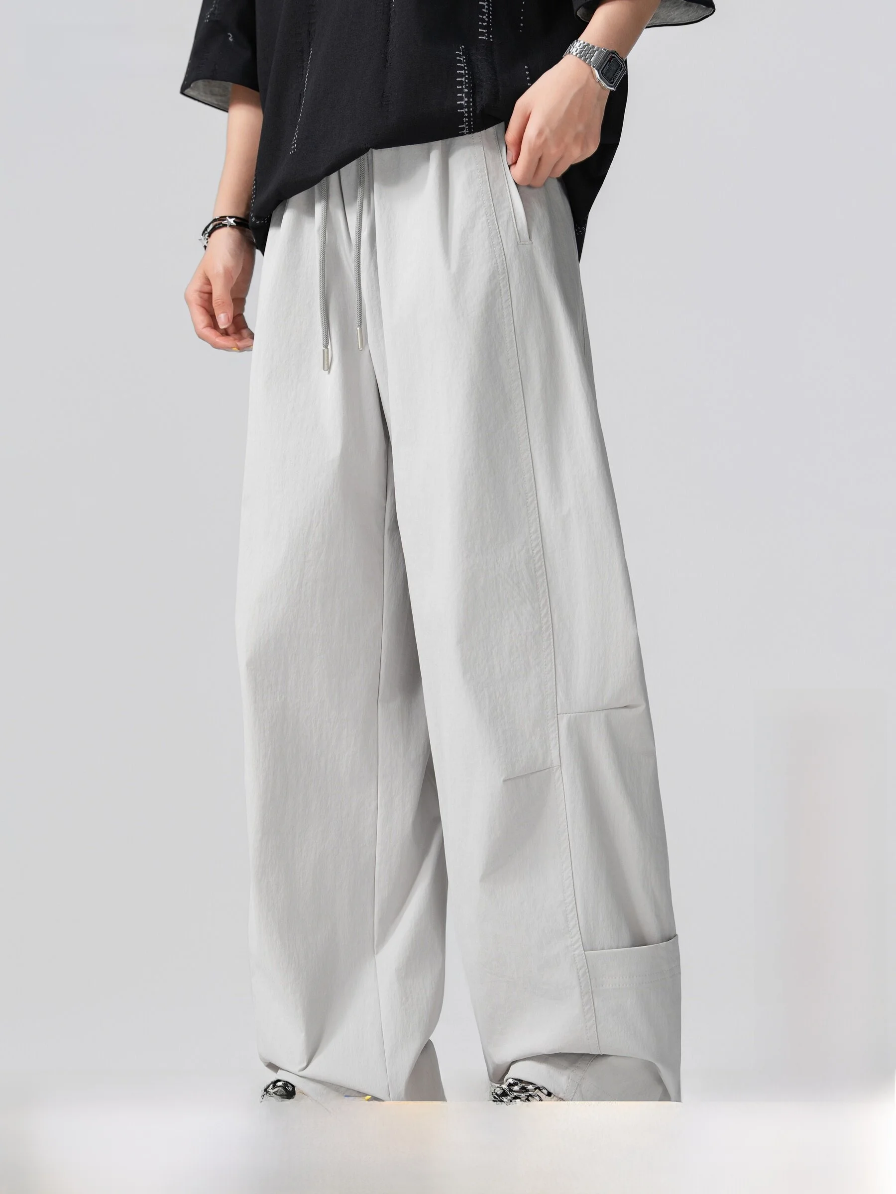 AOGZ American Deconstructed Wide Leg Pants Men's Summer Outdoor Lightweight Breathable Loose Casual Straight Drapey Long Trou...