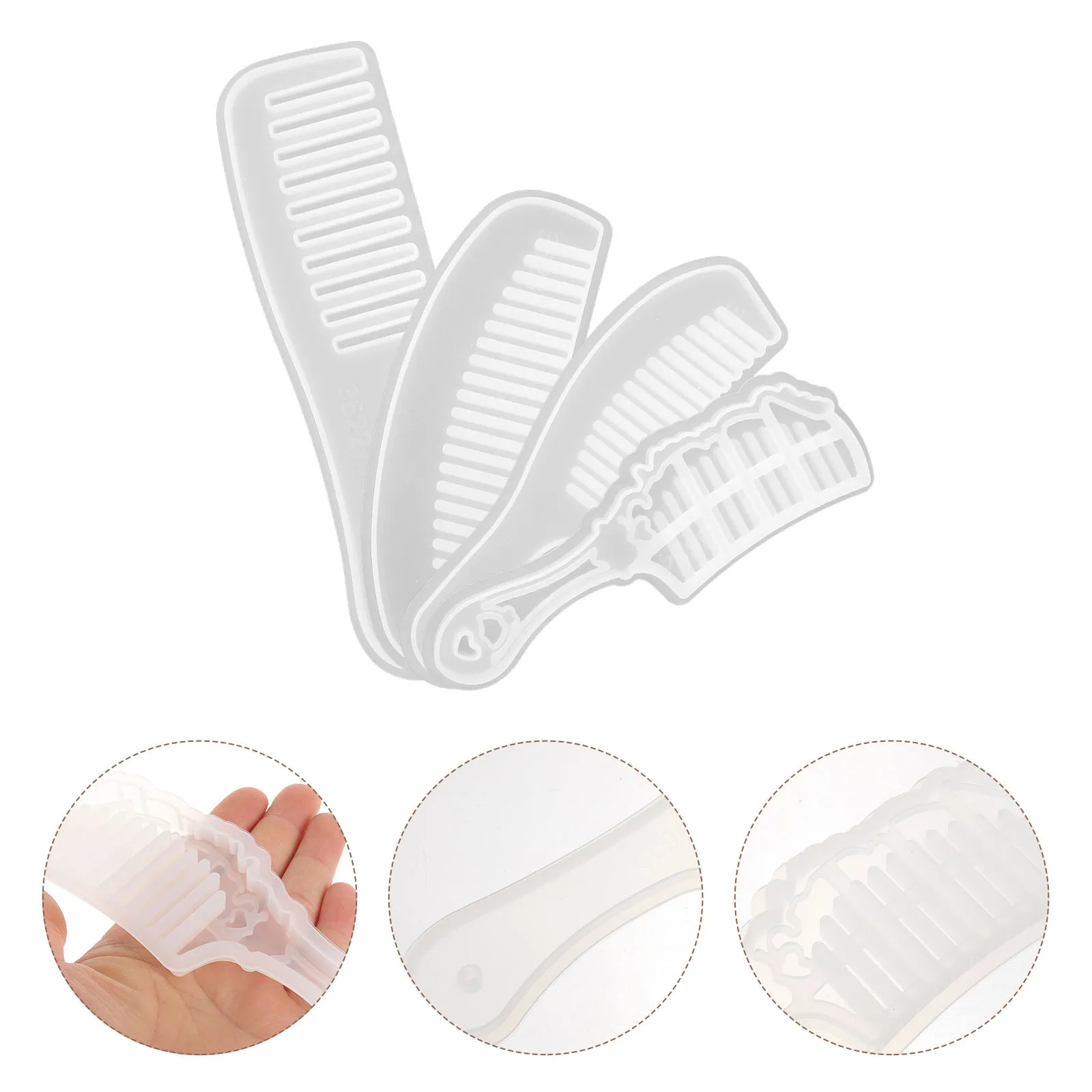 4 pcs Crystal Resin Comb Molds Silicone Casting Molds For Diy Hair Comb Making Smooth Edges Reusable Craft Mold Tools