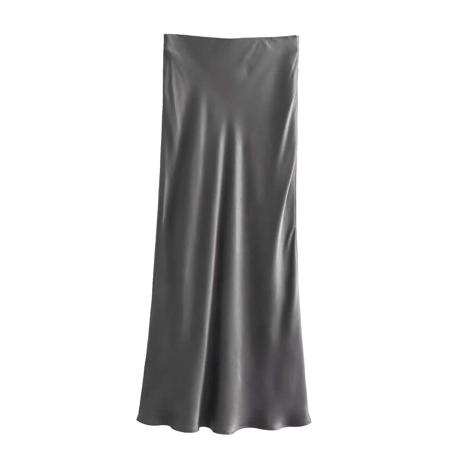 

Dave&Di French Fashion Office Ladies Elegant Satin Skirt High Waist A-line Midi Long Skirts Womens For 2024 Spring