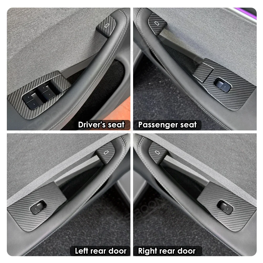 For Tesla Model Y 2025 2026 Juniper Accessories Real Carbon Fiber Window Switch Button Cover Car Door Modified Protective Kits