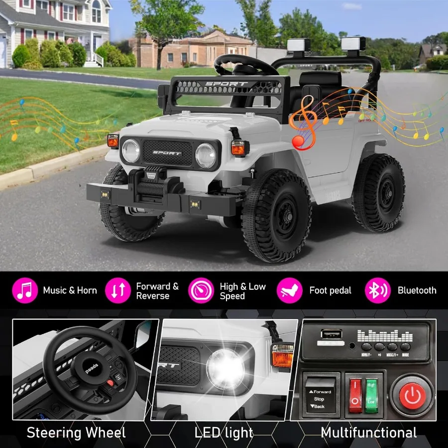 Ruedas eléctricas de 12V con Control remoto para niñas, coche eléctrico para Jeep de 3 a 5 años con suspensión de resorte, Bluetooth Music LE