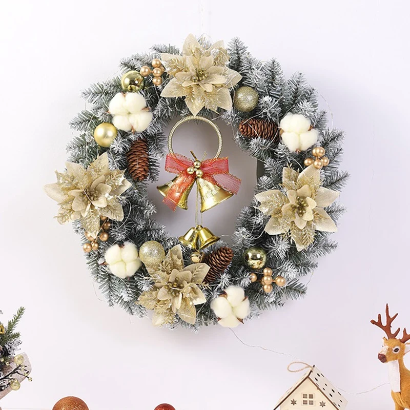 Handcrafted Pine Needle Christmas Wreath With Pinecones And Gold Accents With LED Lights - Perfect Holiday Decor Easy To Use