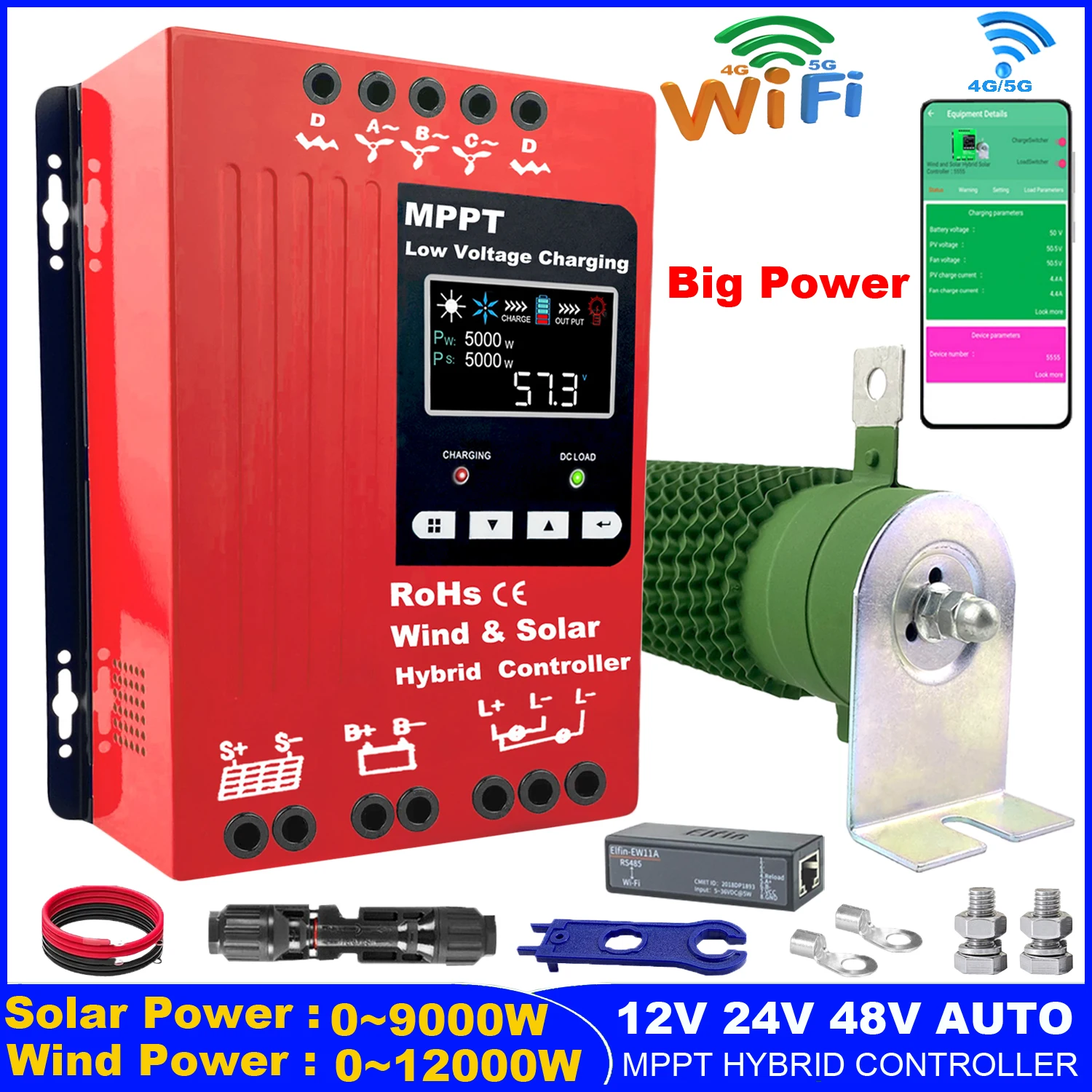 12V 24V 48V 5000W Hybrid Wind Solar Charge Controller MPPT Battery Equalizer 120A For Lifepo4e, for Lithium Lead Acid Battery