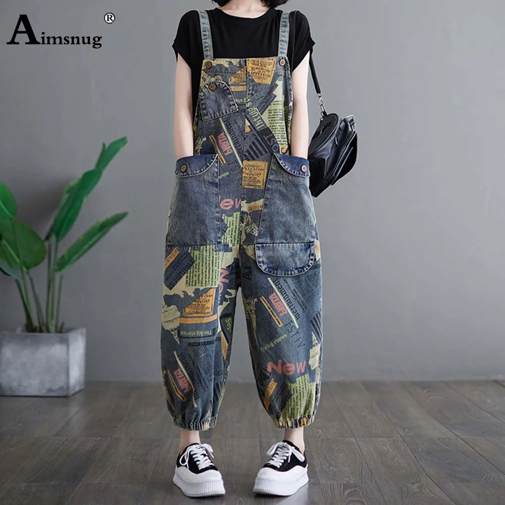 2025 Spaghetti Strap Demin Jumpsuits Women Fashion Hip Hop Jeans Overalls Letter Print Onesie Bodysuits High Cut Pocket Pants