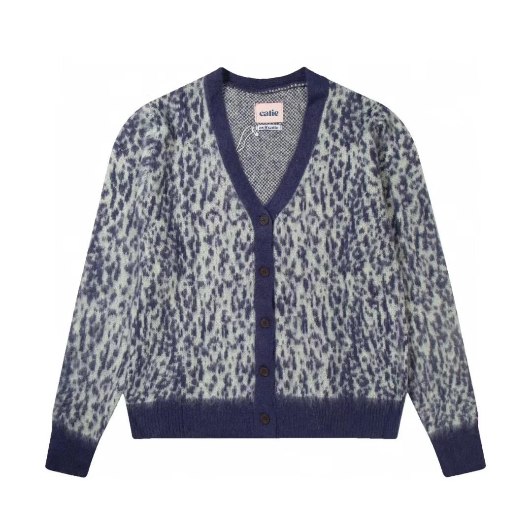 Asif Calie Korea Niche Brand Asif Calie Mohair Leopard Print Knit Button-Up Sweater Cardigan Women's Fashion
