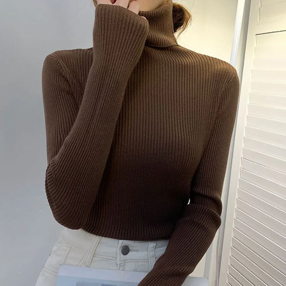 Neuer Roll kragen pullover Damen pullover Vintage Strick pullover mit weicher Textur elastische Rippen koreanische Mode Langarm pullover