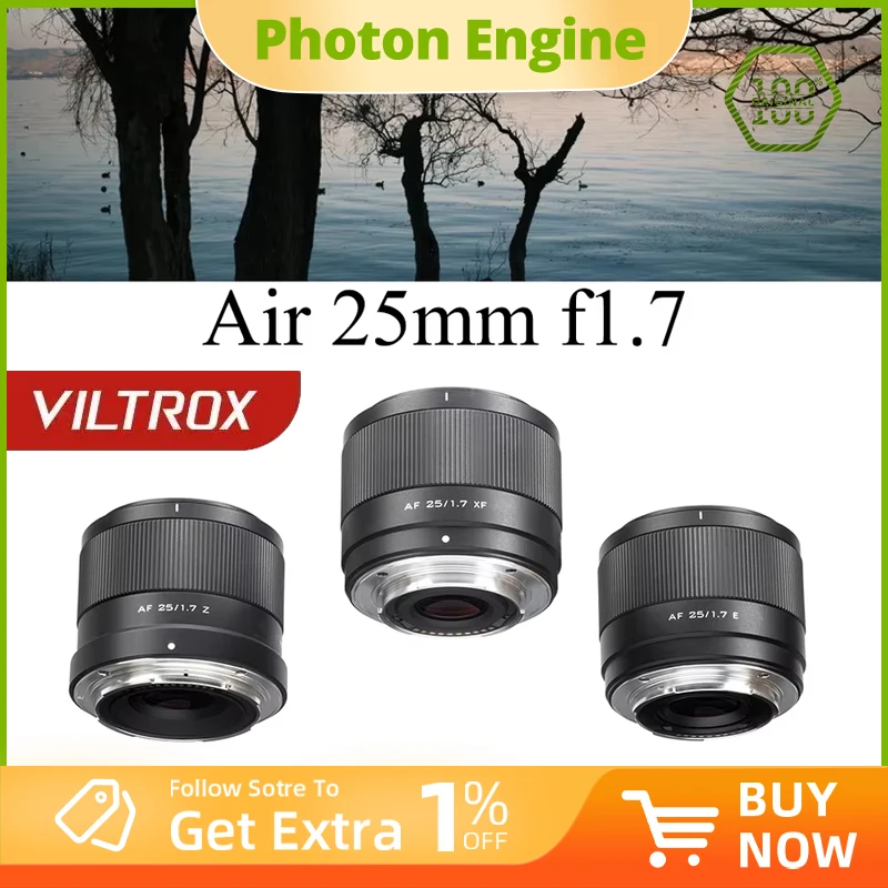 Viltrox 25mm F1.7 Air Auto Focus APS-C Prime Lens for Fuji XM5 X-T5 X-T30 II Nikon Z Mount ZFC Z50 Z7II Sony ZVE10 II A7IV