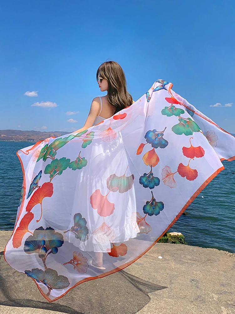 Summer Chiffon Hijab Women Bikini Cover Up Silk Scarf Print Mujer Shawl Bandana Sarong Beach Wrap Scarve Pareo Bufanda Stoles