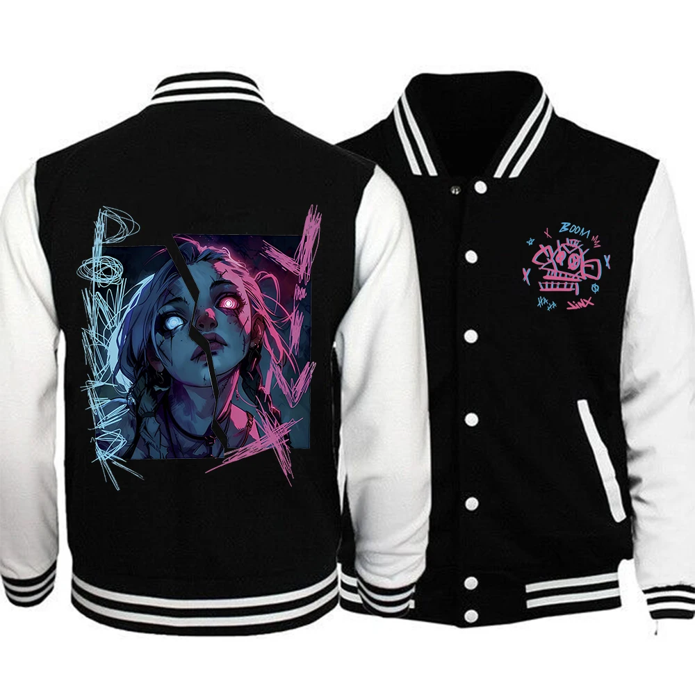 2024 Anime Arcane-Jinx Hoodie Baseball Uniform Jacket Women Men Hoodie Baseball Uniform Jacket