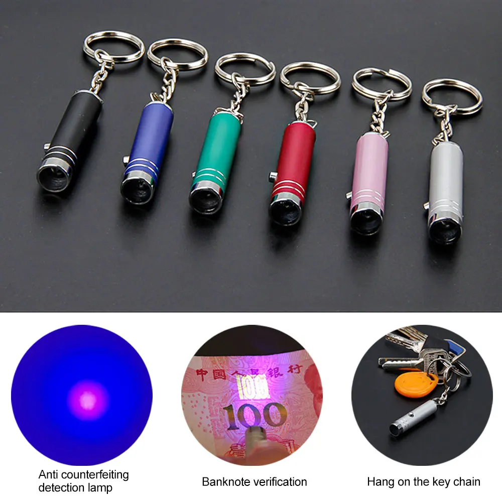 Ultraviolet Counterfeit Detector Lamp Mini LED Keychain Flashlight